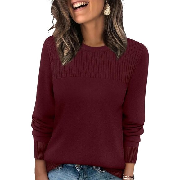 Sweaters - Women’s Ribbed Knit Sweater Long Sleeve Round Neck Fall Winter Fashion